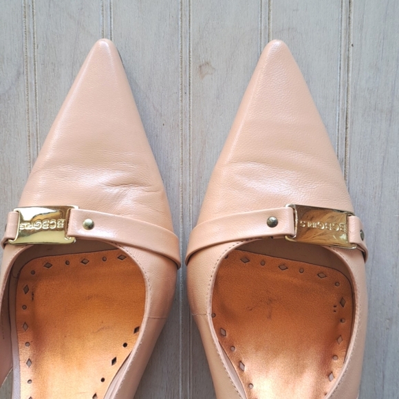 BCBGIRLS Peach Leather Pointed Toe Sling-Back Elegant Short Kitten Heels - Picture 2 of 10